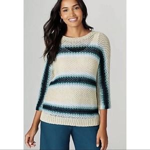 J Jill Open Knit Pullover Linen Cotton Sweater L